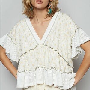 POL Flutter Sleeve Peplum Blouse NWOT